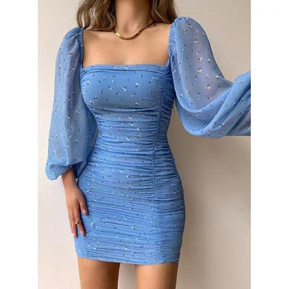 Women Square Neckline Tight Bodycon Short Dresses-STYLEGOING