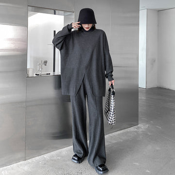 Fashion Turtleneck Sweaters and Wide Legs Pants Suits