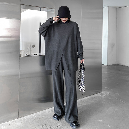 Fashion Turtleneck Sweaters and Wide Legs Pants Suits