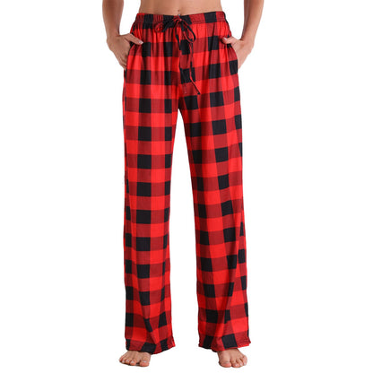 Causal Plaid Women Pajamas Pants Elastic Cord
