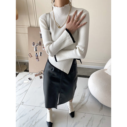 Designed High Neck Women Knitted Pullover Sweaters