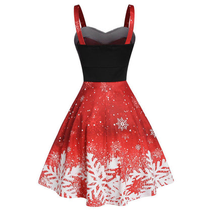 Merry Christmas Suspender Straps Snowflake Women Dresses