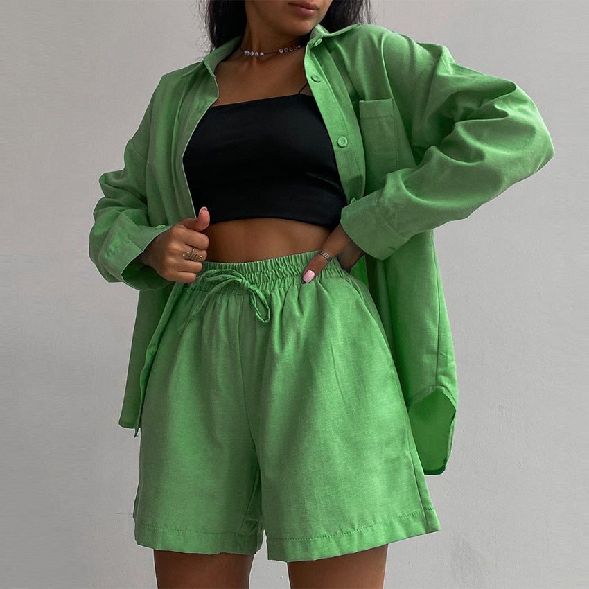 Casual Two Pieces Shirts and Shorts Summer Women Suits
