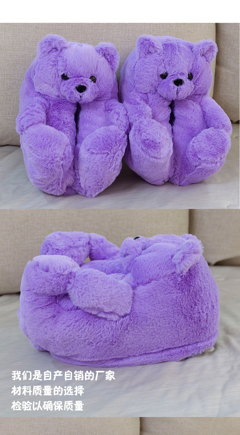 Winter Teddy Bear Plush Slippers