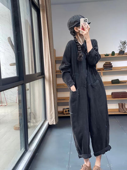 Vintage Women Leisure Long Sleeves Rompers-STYLEGOING