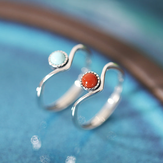 Vintage V Shaped Sterking Silver Turquoise Women Rings