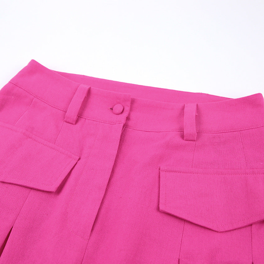 Rose Red High Waist Wide Legs Pants for Women