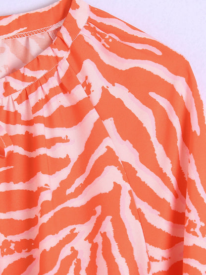 Women Orange Animal Striped Print Summer Dresses