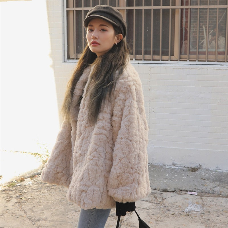 Winter Ivory Sherpa Stand Collar Overcoats for Women