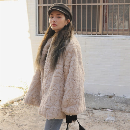Winter Ivory Sherpa Stand Collar Overcoats for Women