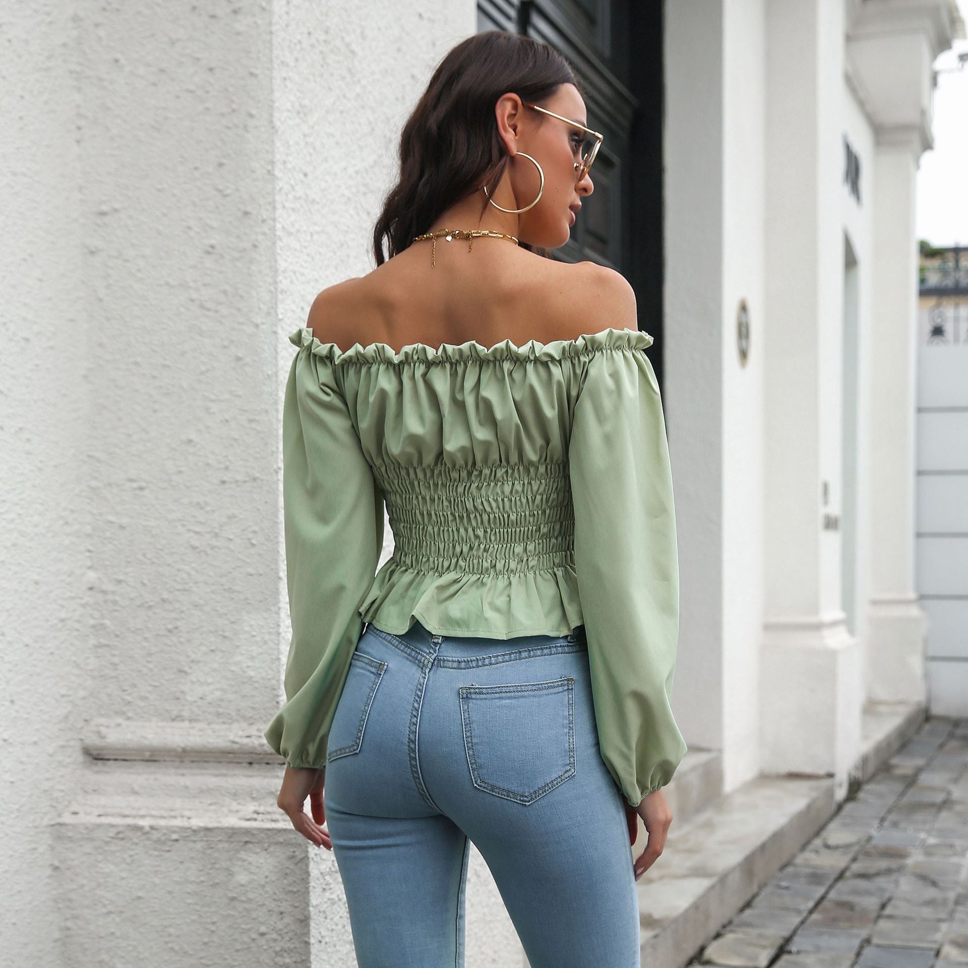 Sexy Off The Shoulder Chiffon Summer Long Sleeves Top