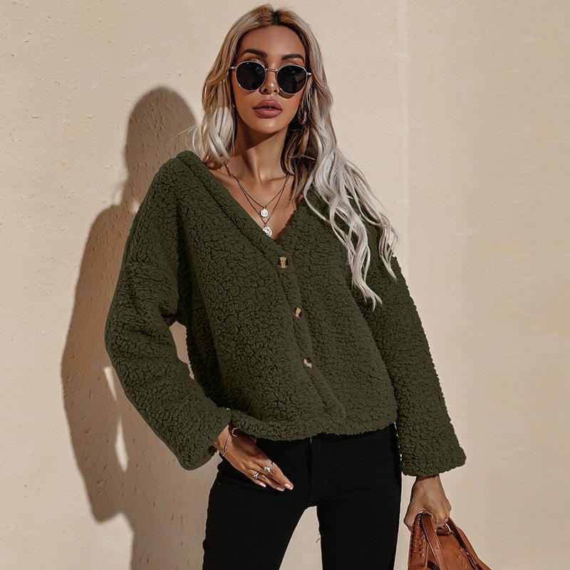 Women V Neck Long Sleeves Short Overcoat-STYLEGOING