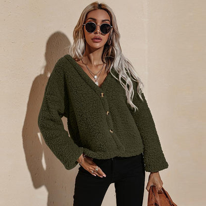 Women V Neck Long Sleeves Short Overcoat-STYLEGOING