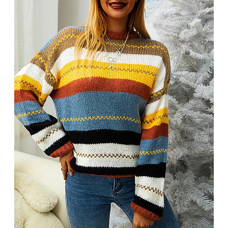 Leisure Women Colorful Striped Fall Sweaters--Free Shipping at meselling99