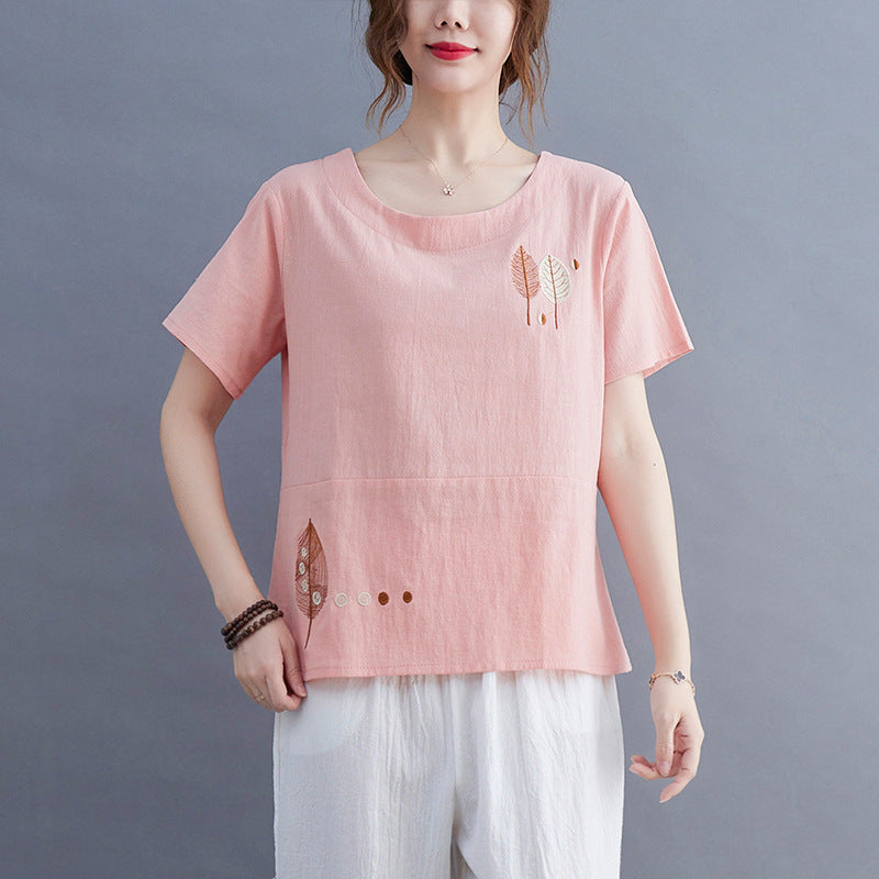 Casual Linen Short Sleeves Women Blouses
