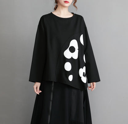 Black Floral Design Plus Sizes Spring Hoodies