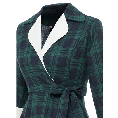 Vintage Plaid Long Sleeves Blazer Women Dresses