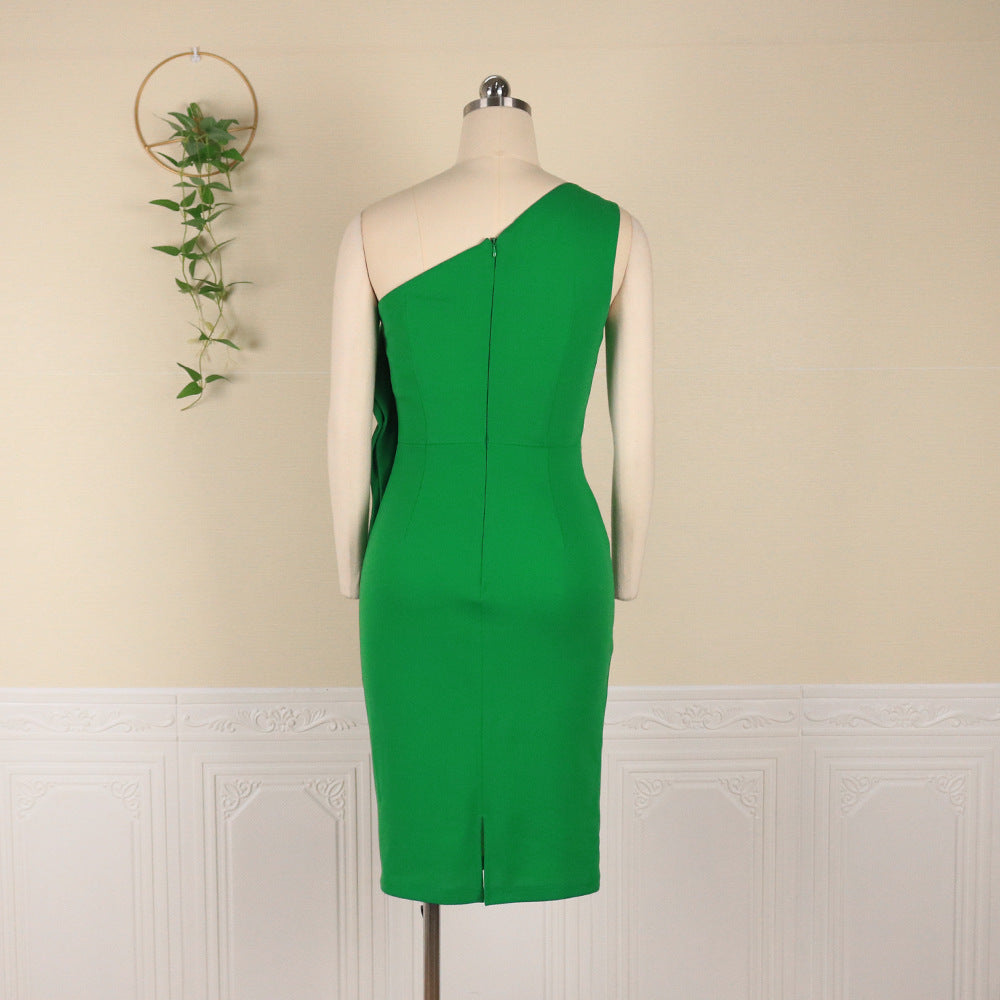 Sexy One Shoulder High Waist Office Lady Sheath Dresses