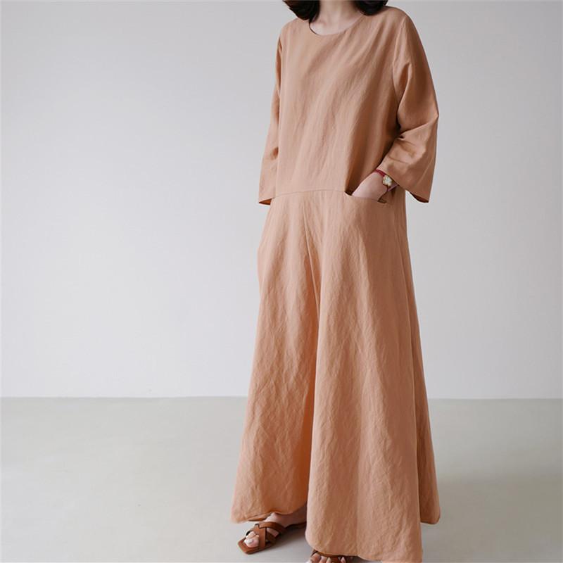 Plus Size Casual Linen A Line Long Dress-STYLEGOING