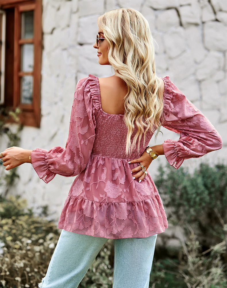 Square Neckline Fall Long Sleeves Shirts