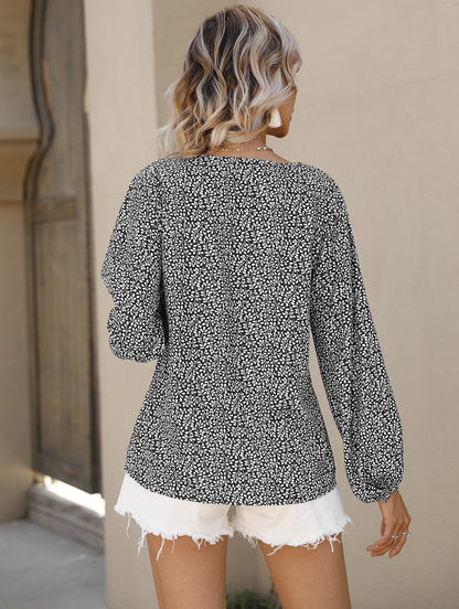 Women Small Foral V Neck Summer Top Blouses-STYLEGOING
