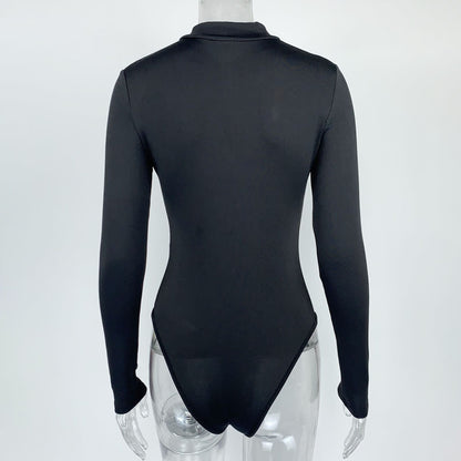 Sexy Fashion Long Sleeves Zipper Tight Jumpsuits Shirts