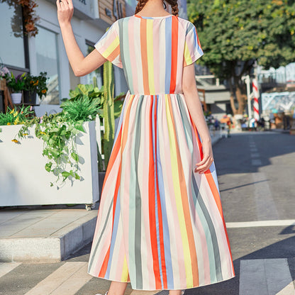 Casual Striped Girls Chiffon Long Dresses
