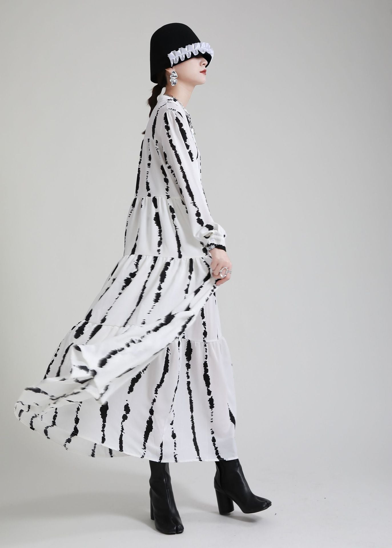 Women Long Sleeves Stand Collar Fall Cozy Dresses