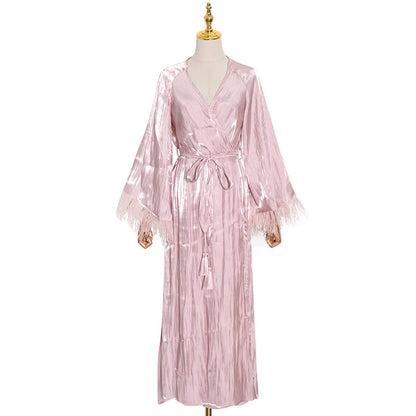 Luxury Elegant Feather Design Pink Long Dresses