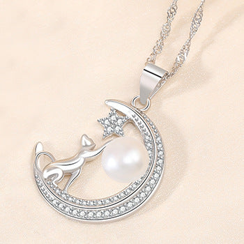 Fashion Moon Star Design Sterling Sliver Necklace