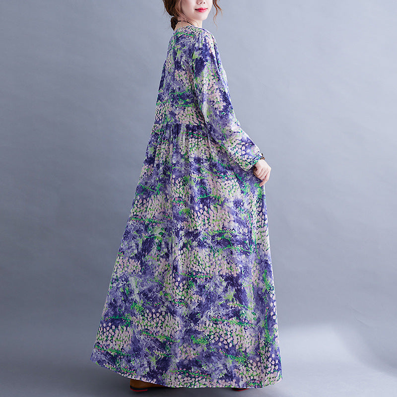 Lavender Print Long Sleeves Cozy Dresses