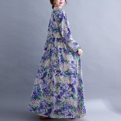 Lavender Print Long Sleeves Cozy Dresses