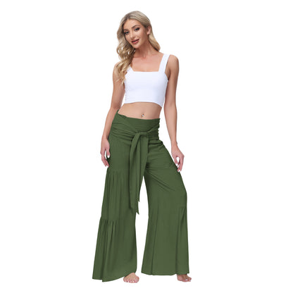 Casual Elastic Waist Wide Legs Pants