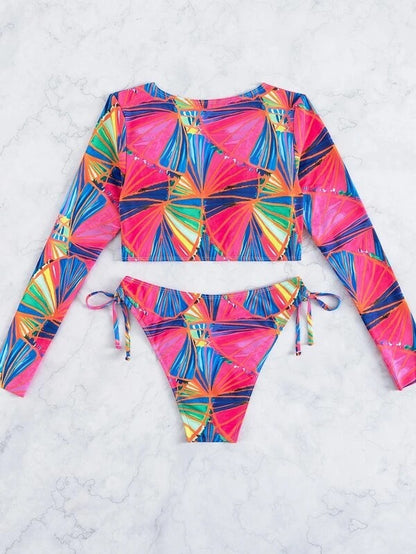 Sexy Floral Print Pink Two Pieces Bikini Women Swimwear