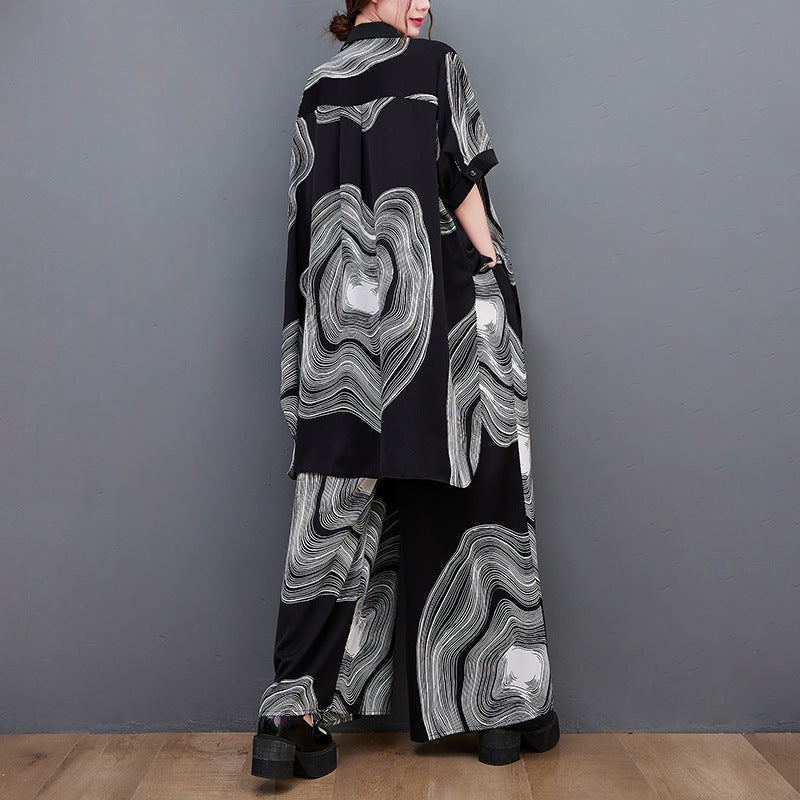 Fashion Chiffon Plus Sizes Shirts & Wide Legs Pants