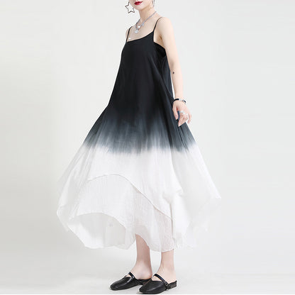 Summer Linen Dyed Irregular Sleeveless Long Dresses