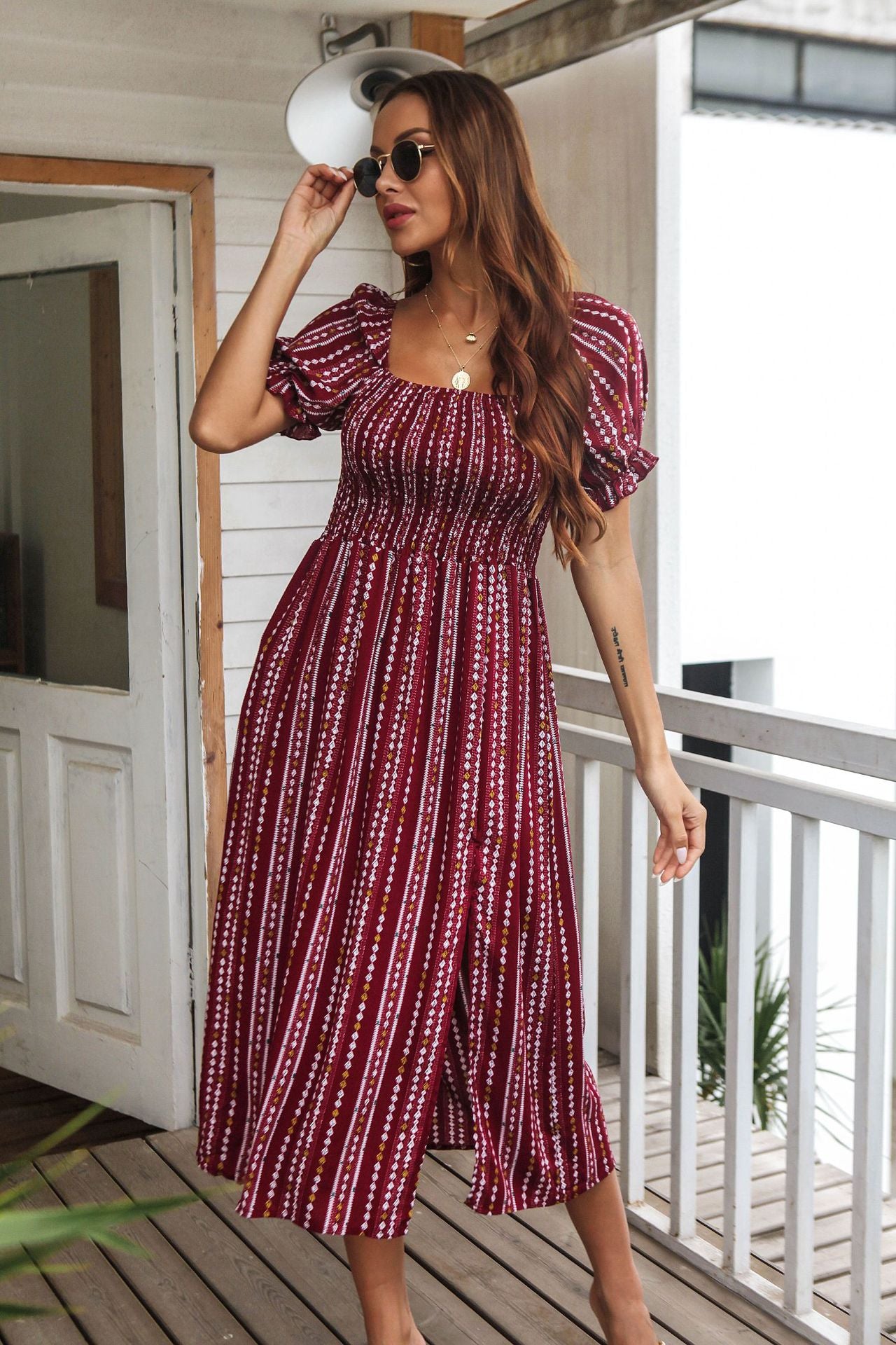 Summer Puff Sleeves Cotton Women Dresses