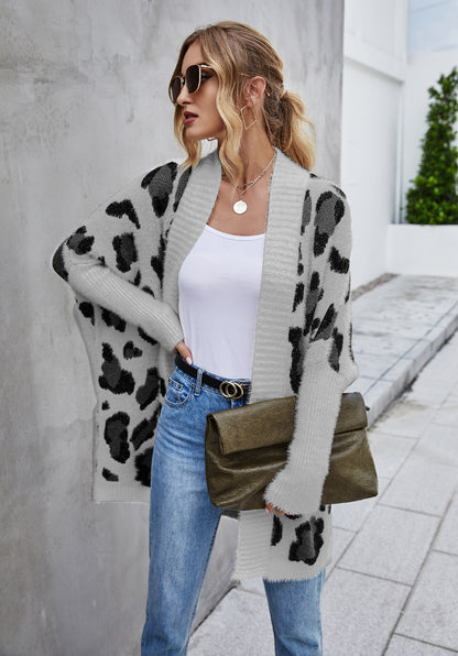 Fashion Leopard Women Knitted Cardigan Sweaters