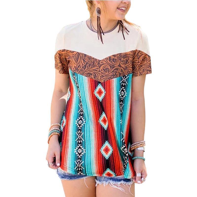Women Summer Bohemian Short T-Shirts-STYLEGOING