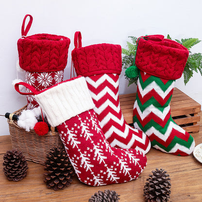 Merry Christmas Knitting Elk Design Stocking Gift Bags 4pcs/Set