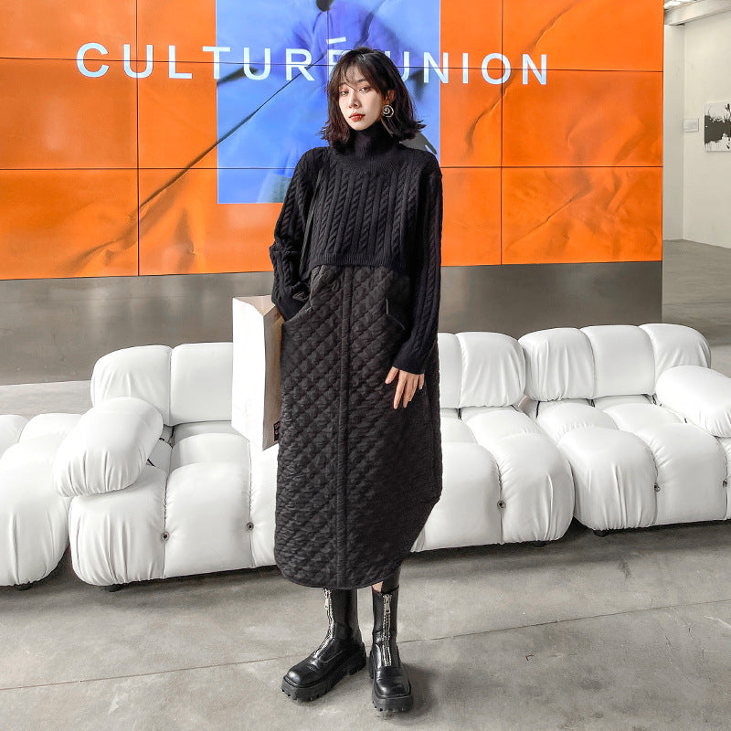 Women High Neck Winter Thicken Knitting Botton Cozy Dresses