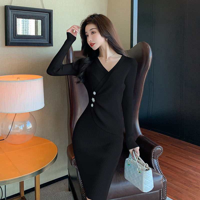 Sexy V Neck Knitted Tight Dresses