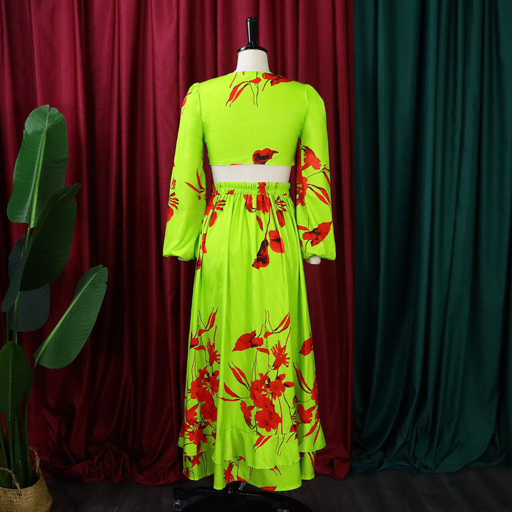 Sexy Summer Short Top and Long Skirts Suits