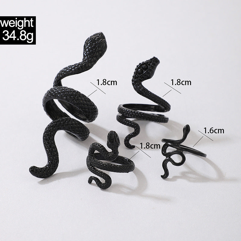 Vintage Cool Snake Shape Rings for Women 4pcs/set