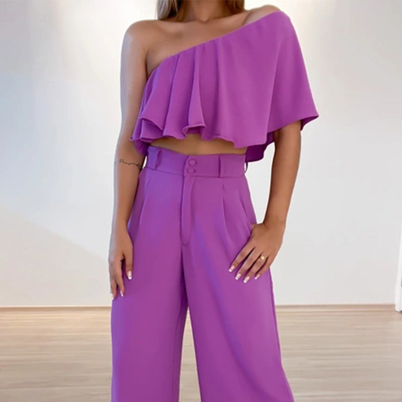 Women Ruffled Design Two Pieces Suits