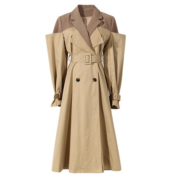 Designed Khaki Color Women Fall Trenchcoat