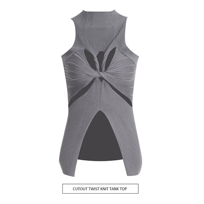 Designed High Neck Irregular Women Knitted Tank Tops