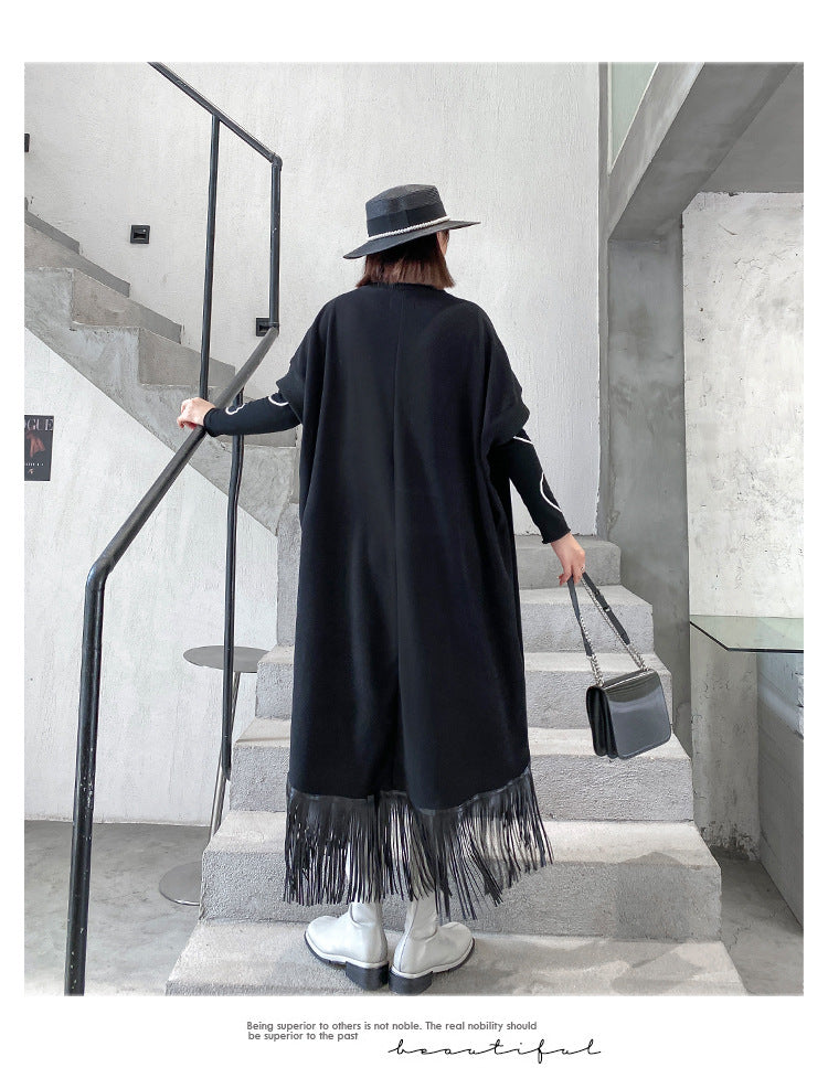 Vintage Tassels Turtleneck Black Dresses for Women
