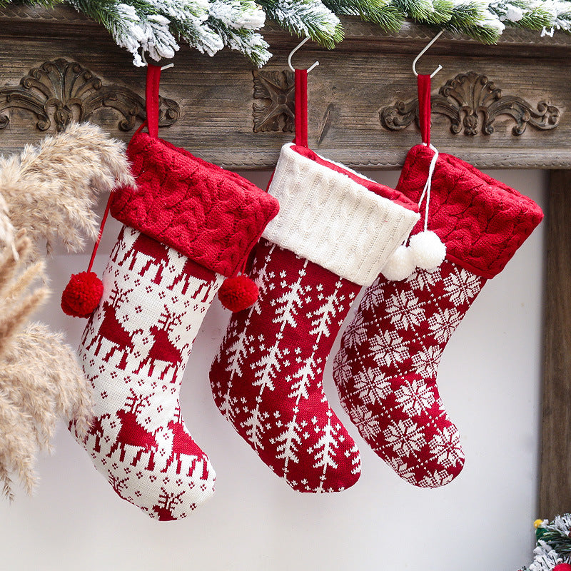 Merry Christmas Knitting Elk Design Stocking Gift Bags 4pcs/Set