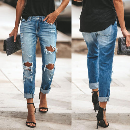 Casual Women Broken Holes Denim Jeans--Free Shipping at meselling99